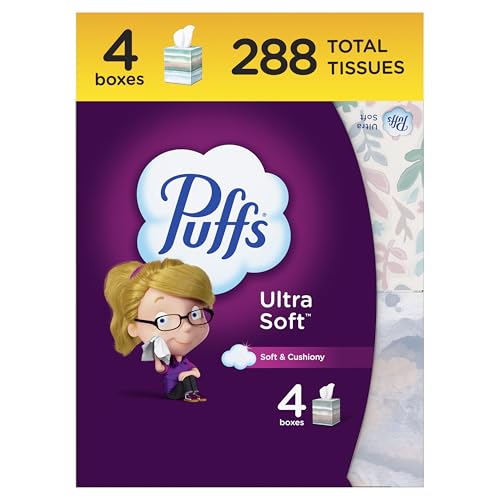 Image of Puffs Ultra Soft Facial Tissues,4 Mega Cube Box,72 Facial Tissues Per Box (Packaging May Vary),(Pack of 24)