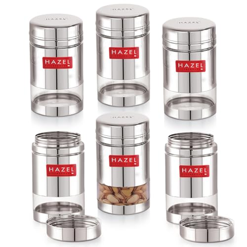 Image of HAZEL Stainless Steel See Through Transparent Container | Kitchen Air Tight Storage Dabba Containers Set of 6, 600 ML