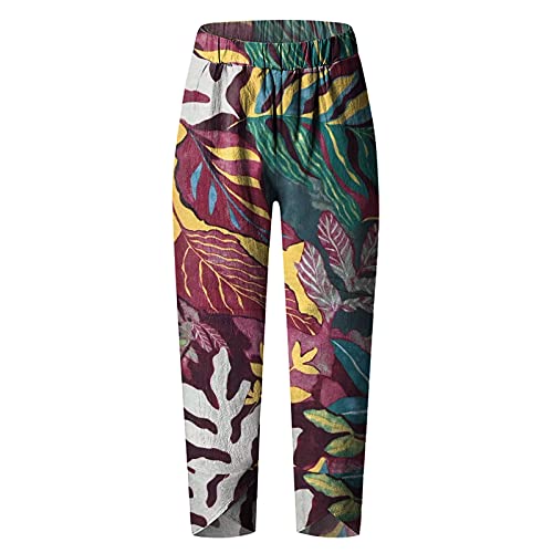 RYTEJFES Pantaloni da donna 7/8, in lino, estivi