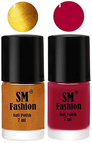 Image of Long Lasting Nail Polish | Nail Paint Combo 7 ml Each) - Set of 2 Golden-Dark Magenta