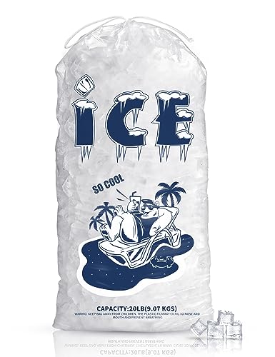 FireKylin 50 Pack Ice Bags 20 lb Heavy-Duty Ice Bags with Drawstring Portable Ice Cube Storage and Freezer Keeper (2 Mils Thickness)