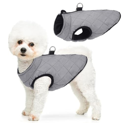 Image of SCENEREAL Winter Dog Vest Coat with Harness Built in | Warm Puppy Jacket for Small Medium Dogs, Cold Weather Coat with Zipper, Fleece Puffer Vest Windproof Snow Clothes