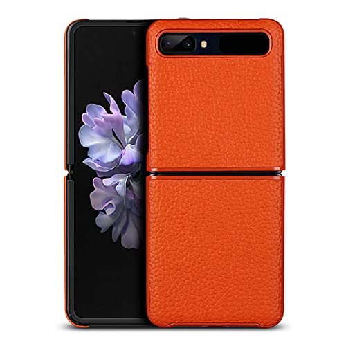 Galaxy ZFlip étui de téléphone en cuir orange pour la protection d'écran