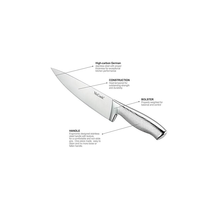 McCook® Premium Knife Sets,Full Tang Hammered German Stainless Steel Kitchen Knife Set with 8 Pieces Steak Knives and Acacia Block