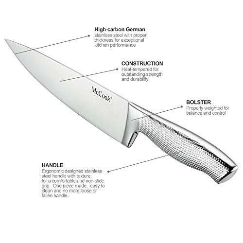 Image of McCook Knife Sets,Full Tang Hammered German Stainless Steel Kitchen Knife Set, 17 Piece Knives, Razor-Sharp, Forged Triple Rivet, Ergonomic Handle,Elegant Box for Gift
