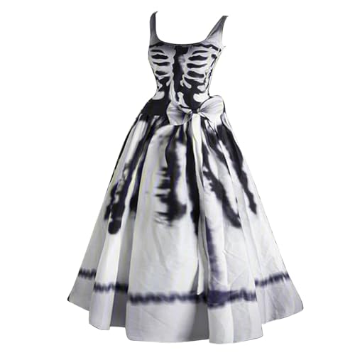 MOKBAY Vestido Halloween mulher estampado de Hallowen disfarce Halloween adulto vestidos de morte, 99-branco, XL