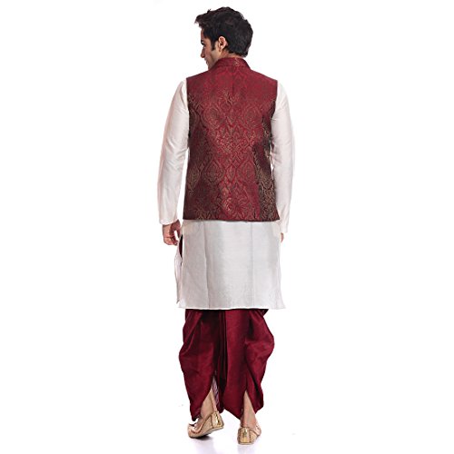Kurta Dhoti de mezcla de seda para hombre Tag 7 con chaqueta blanca de fiesta 4