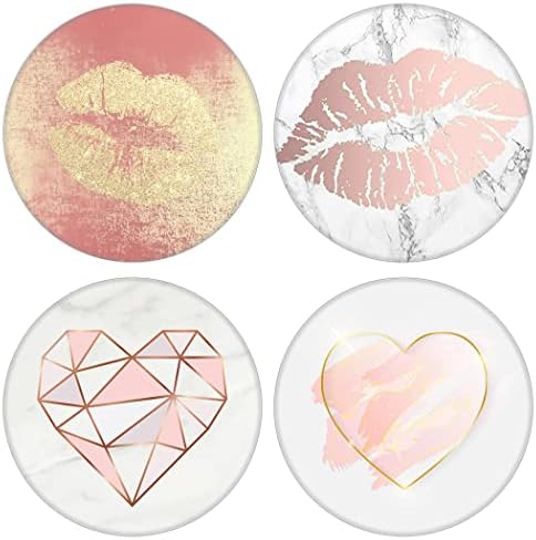 4 PACK / Foldable Finger Cell Phone Stand, Grip Holder for Smartphone – Blush Pink Rose Gold Heart Lip White Marble