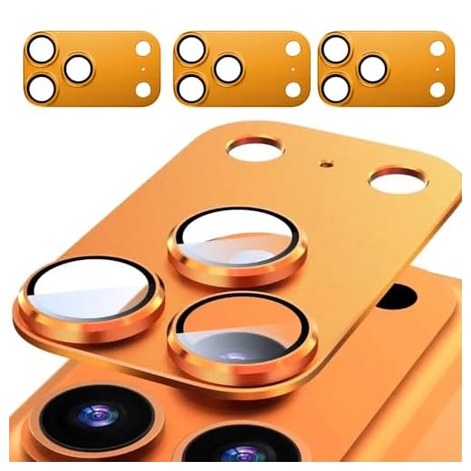 3 PCS Camera Lens Protector for iPhone 17 Pro Max, Full Cover Camera Protector, Lens Protective Metal & Tempered Glass Cap Does not Affect Night Shots, Not Easy to Break, Case Friendly, Orange