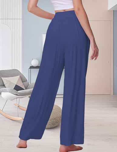 Image of Veseacky Women's Wide Leg Lounge Pants Yoga Pajamas Comfy Stretch Drawstring Pajamas Puls Size Dance Bottoms S-4XL