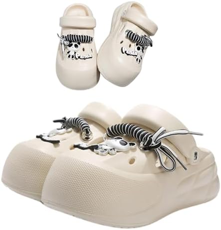 Prettymina Panda Design Platform Clogs, EVA Garden Shoes, Waterproof Beach Sandals, Available in White/Beige (Beige, US Footwear Size System, Adult, Women, Numeric, Medium, 8.5)