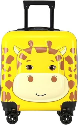 キャリーケース 子供 スーツケース かわいい 静音キャスター 四輪 軽量 ABS素材 ロック搭載 機内持込み アルミフレーム 旅行 小型 サイズ 2泊 動物柄 (黄色)