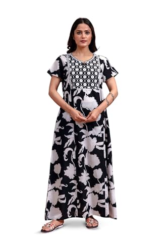 Image of NIHSAMAH Cotton Nighty for Women - Printed Stylish Night Gown, Comfortable Sleepwear Long Nightwear, Maxi