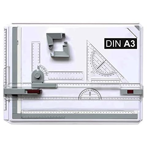 Queiting Zeichenplatte A3 Zeichenbrett Professioneller Zeichentisch mit Schiebelineal Zeichendreieck und Maßstab T-Quadrat für Ingenieure Designer Studenten zum Exaktes Arbeiten und Studium Cover