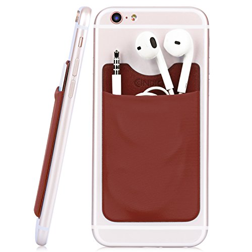 Card Sticker, Slim Flexible Lycra Stick-on Wallet Card Holder for iPhone and Others Smartphones and Apple TV Remote Control (Coffee Brown)