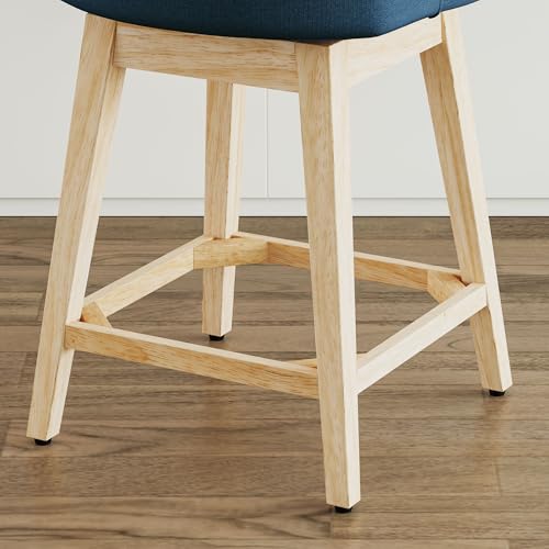 Image of Swivel Counter Height Bar Stools Set of 6, Modern Fabric Swivel Barstools with Contoured Back and Solid Wood Legs, Upholstered Counter Stool Bar Chairs for Kitchen Island, Home Bar, Blue