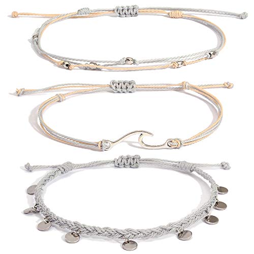 Image of Waterproof String Anklets Cute Beaded Ankle Bracelets Beach Wave Anklet Stainless Steel Coin Boho Ankle Jewelry for Women
