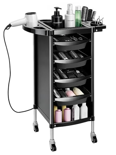 GREENSAPPIRE Salon Hairdressing Trolley with 4 Drawers Rolling Beauty Storage Cart with Side Tray & Hair Dryer Holder Mobile Barber Tool Cart on Wheels for Spa Salon & Home Use