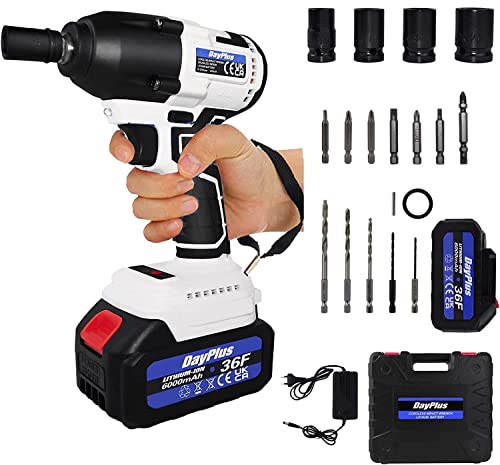Yiyai Akku Schlagschrauber 420Nm Drehmoment, 3200 RPM, Bürstenloser Motor Akkuschrauber 21V Akku Bohrschrauber mit 2x6.0Ah Akku, 4 Stecknüsse, 5 Bohrer, 13 Schrauben