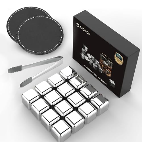 16Piezas Cubitos Hielo Reutilizables - Cubitos de Hielos Acero Inoxidable, Metal Whiskey Ice Cubes para Regalos de Día del Padre para Papás Hombres y Esposos