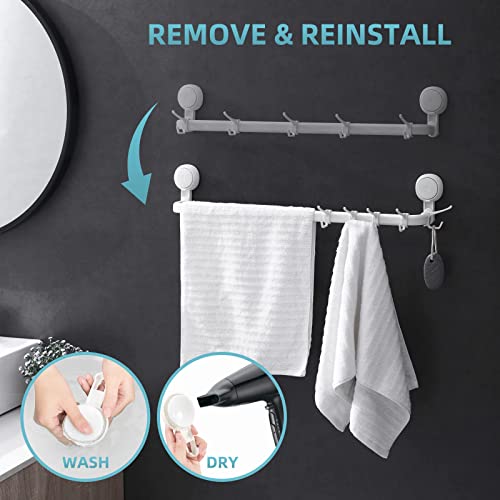 Tailink Towel Bar Suction Cup Towel Rack Removable For Bathroom Suction Towel Hanger No Drilling Towel Holder With 5 Hooks One Second Installation Plastictowel Bar Heavy Duty For Door, Kitchen - White #TOP4