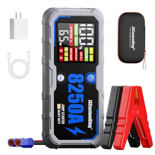 8250A Jump Starter Battery Jump Starter Battery Pack with PD-65W (for All Gas or 10.0+L Diesel), 12V Potable Car Jump Start with 4.01 inch HD Screen, 2 USB Power Bank 24-Months Stand-by Time