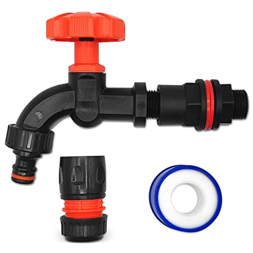 Premium Water Butts Kit – 3/4 bsp black tap with standard click lock hose connector + Hozelock compatible tap hose connector + PTFE Tape Roll – Perfect Water Butt Replacement. Set by MYPURECORE