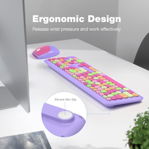Image of KNOWSQT Wireless Keyboard and Mouse Combo, Pale Purple Full-Sized 2.4G Silent Keycap Colorful Keyboards, USB Dongle Plug Play, for Laptop, Windows, PC, Computer, Desktop
