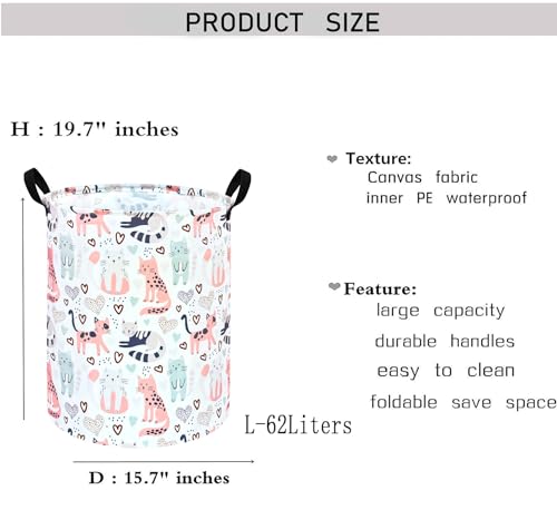 Image of Kids Laundry Hamper Clothes Gift Basket Storage Laundry Baskets Organizer Bin with Handles for Nursery Room (Cat)