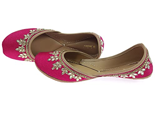 Image of Fulkari Women's Dolli Gold Genuine Soft Leather Embroidered Jutis | Bite and Pinch Free Jutti | Punjabi Formal Juttis | Girl's Wedding Flat Ladies Mojari | Formal Ethnic Juti |