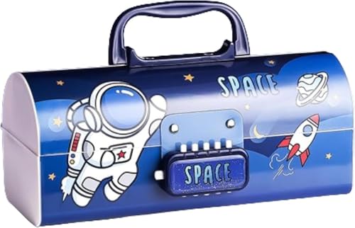 Image of WORSHIPER Cartoon Theme Pencil Box for Kids | Suitcase Style Password Lock Stationery Organizer | Multi-Layer Pen & Pencil Case for Boys & Girls (Space-Light Blue Color)