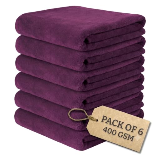 Image of CARZZO Microfiber Car Cleaning Cloth 400GSM - Pack of 6 (60x40cm) Super Absorbent Lint-Free Towels for Car Bike Cleaning