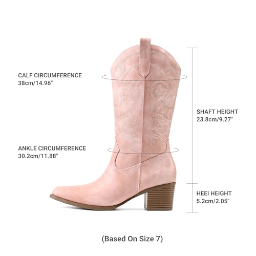 Image of DREAM PAIRS Cowboy Boots for Women Cowgirl Western Boots Fashion Embroidery Stitched Chunky Heel Mid Calf Boots