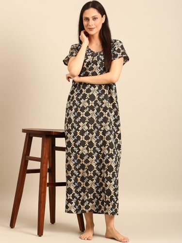 Image of Rupa Jon Aishwarya Women Full Length Printed Nighty in Premium Cotton Blend Fabric, Night Dress, Maxi Nighty for Comfortable Everyday Wear, Free Size