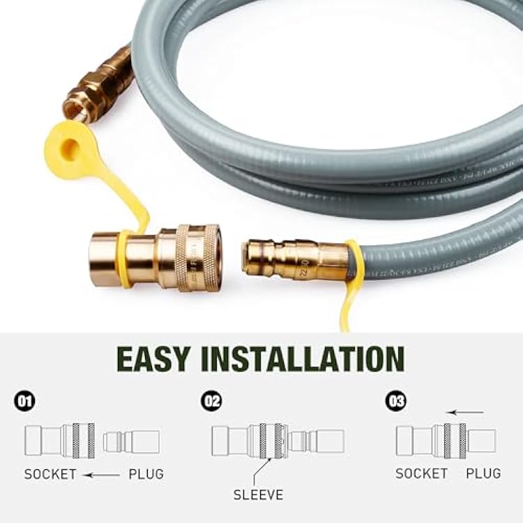 Brand-Man Grills Propane to Natural Gas Conversion Kit Hose, 3/8, 10 ft with Quick Connect Assembly for Grills, Pizza Ovens, Outdoor Heaters