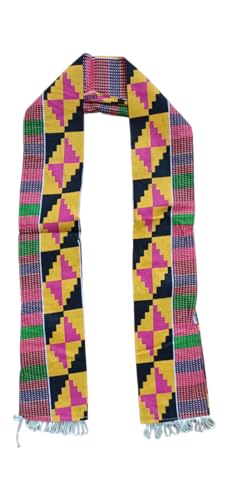 New! African Kente Cloth Print Scarf Stole Pink With White Tassels