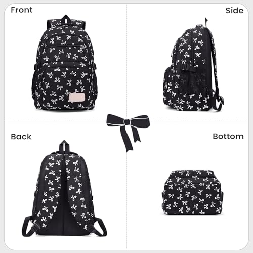 Image of Coquette Bow Backpack - Cute Kawaii Backpack Set Aesthetic Daypack Bow Rucksack (A03 Bow Black)