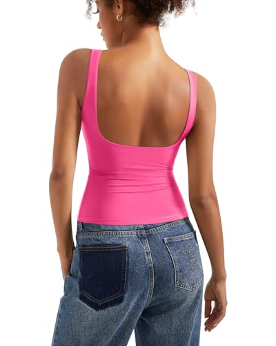 SUUKSESS Women Padded Open Back Boat Neck Tank Tops Double Lined Basic Shirts