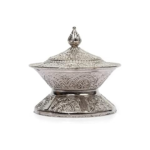 Alisveristime Coated Handmade Brass Sugar Chocolate Candy Bowl Serving Dish with Lid (Silver) Cover