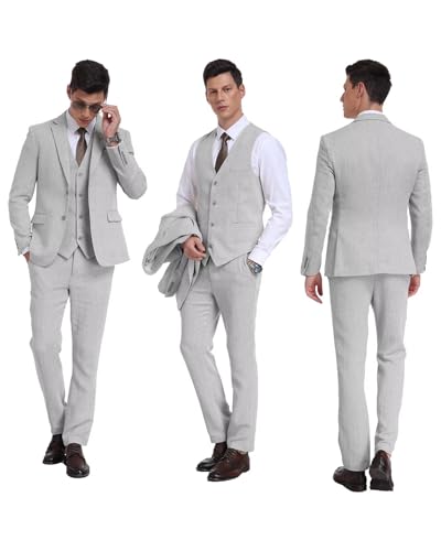 Image of Retro 3 Piece Suit Tweed Herringbone Men's Suits Slim Fit Jacket Vest Pant | Tweed Wool Blend Retro 3 Piece Suit Herringbone Men's Suits Vintage Wedding Groom Tux Set Dress Prom Single Breasted Jacket