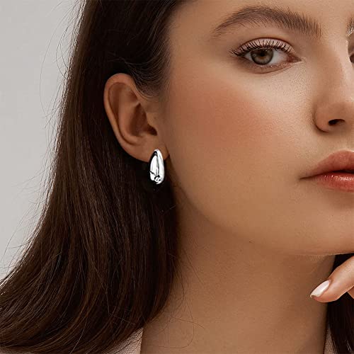 Sterling Silver Earrings Chunky Silver Hoop Earrings For Women Teen Girls Trendy Stud Cuff Earring Dupes Hypoallergenic Small Lightweight Drop Dangle Earrings Jewelry #TOP2