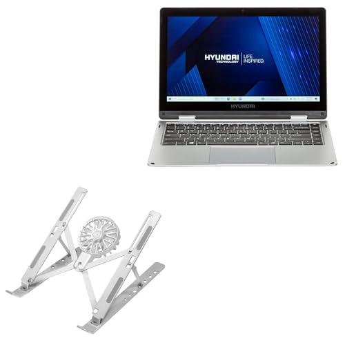 BoxWave Stand and Mount Compatible with Hyundai HyFlip (13.3 in) - QuickSwitch Stand with Cooling Fan, Portable, Multi Angle Viewing Ventilator - Metallic Silver