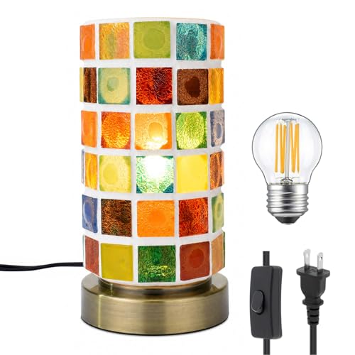 Mosaic Stained Glass Table Lamp for Bedroom Bedside, Bohemian Turkish Small...