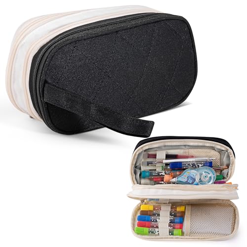 Image of MARSMATE 𝗠𝗔𝗥𝗦𝗠𝗔𝗧𝗘 Pencil case| Large Capacity Pencil Case|Canvas Fabric Pencil Pouch| Best Pencil Pouch for Stationary Items| 6 Compartments Pencil Case (Black)