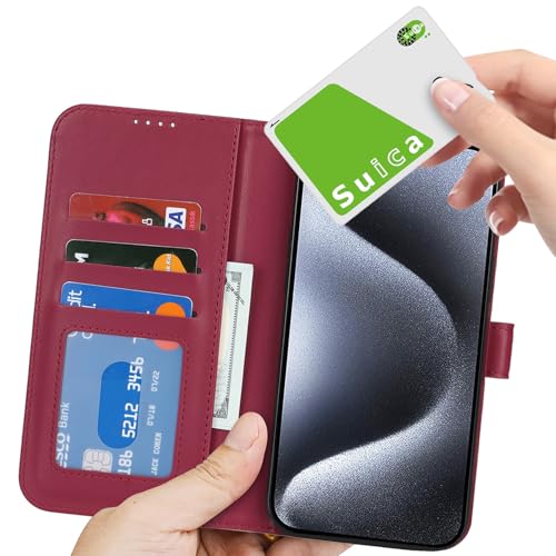 Image of for iPhone 15 Pro Case Wallet with Card Holder,for iPhone 15 Pro Wallet Case for Women Men,PU Leather Shockproof Magnetic Buckle Stand Flip Phone Case-Red