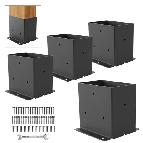 4X6 Post Base 4 PCS Post Brackets(Inner Size 3.6x5.6) Heavy Duty 14GA Steel Fence Post Anchor for Deck Porch Railing Fence Pergola Support