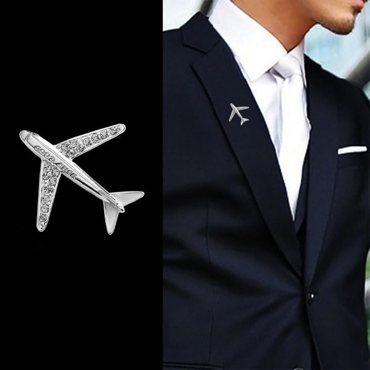 Image of Airplane Brooch Pin for Women Men Crystal Aircraft Lapel Pin Plane Safty Pin for Clothing Hat Bag Badges