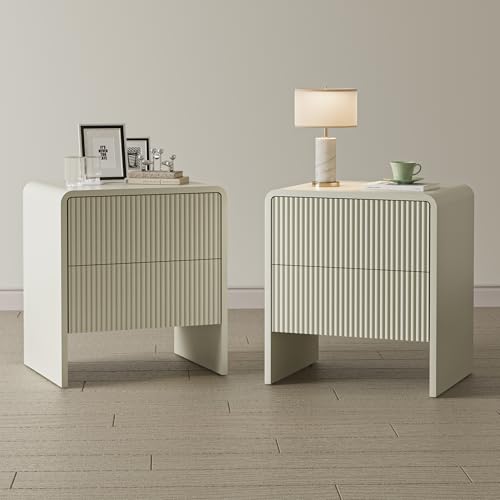 Set of 2 Curved Nightstand with 2 Drawers, Wooden Bedside