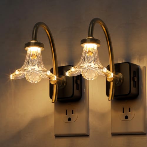 Image of L LOHAS LED Night Lights Plug into Wall, 3000K Soft White | Morning Glory Floral Nightlight with Dusk to Dawn Sensor, 0-100lm Adjustable Brightness, for Hallway Bedroom Stairway