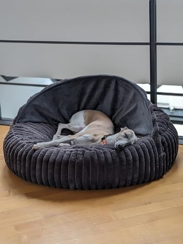 EDEL&SCHNELL Hundebett Bezug 90 cm dunkelgrau | Wechsel- & Ersatzbezug aus weichem Kunstfell mit Deckel | passend für Hundebett Flocke & als gemütliche Hundehöhle